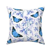 Bushland Blossom & Butterflies - electric blue on white, medium 