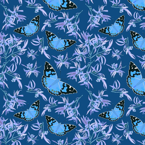 Bushland Blossom & Butterflies - electric blue on ocean blue, medium 