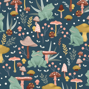 Navy Toad & Mushrooms | SUPERSIZED (WALLPAPER)