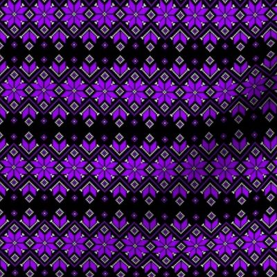 Wellspring - Star Alatyr - Ethno Ukrainian Traditional Pattern - Slavic Symbol - 2 Smaller - Purple White on Black