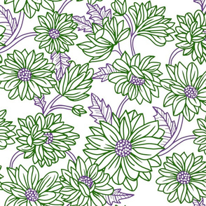 Large Crazy Daisy Outline-green purple white