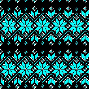 Wellspring - Star Alatyr - Ethno Ukrainian Traditional Pattern - Slavic Symbol - Large - Lazure Blue White on Black