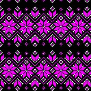 Wellspring - Star Alatyr - Ethno Ukrainian Traditional Pattern - Slavic Symbol - Large - Hot Pink White on Black