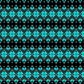 Wellspring - Star Alatyr - Ethno Ukrainian Traditional Pattern - Slavic Symbol - Middle - Lazure Blue White on Black