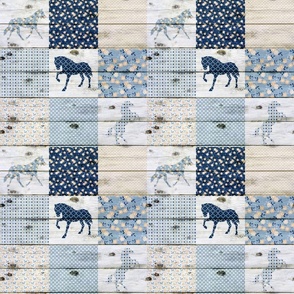 Horse Patchwork Blue - 3 inch squares