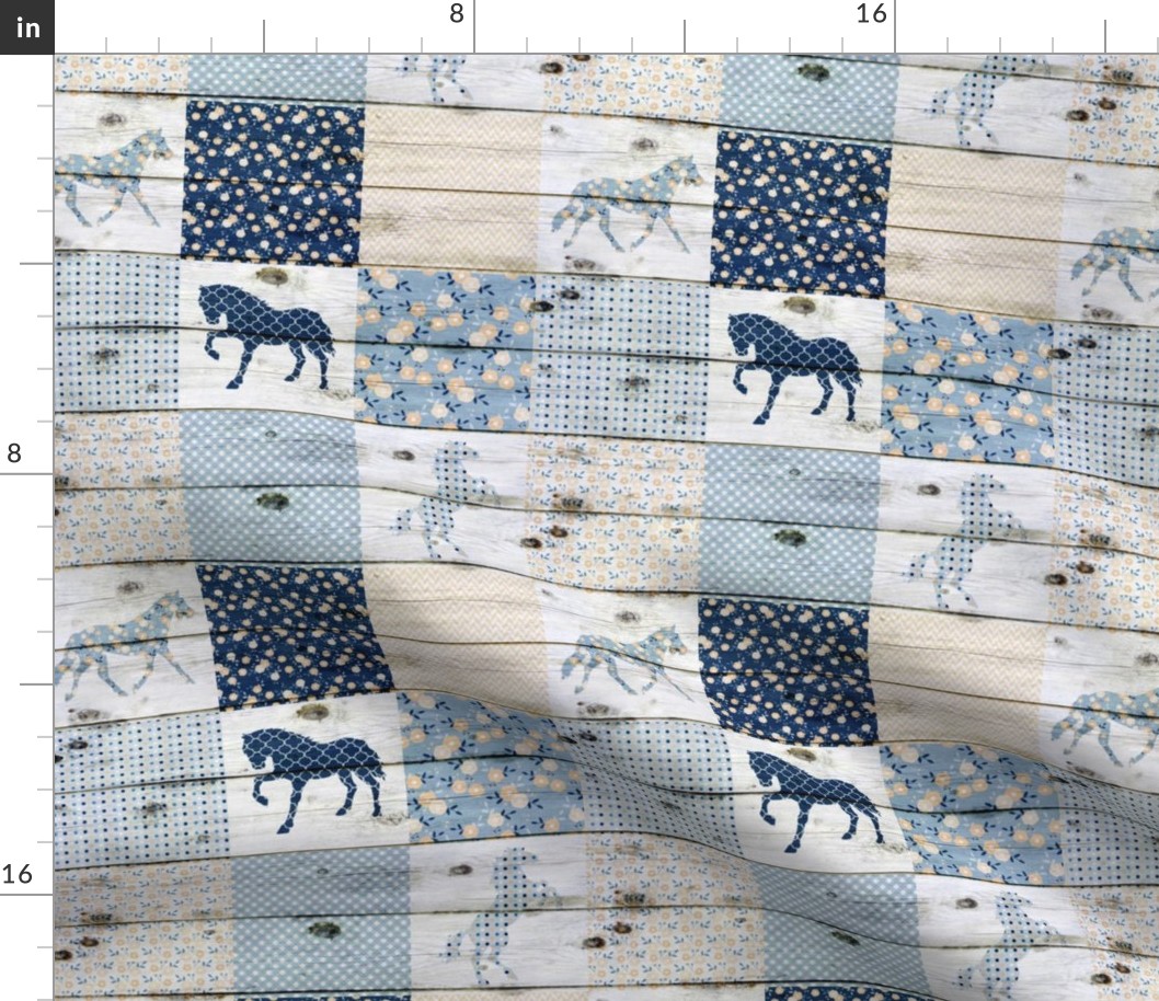 Horse Patchwork Blue - 3 inch squares