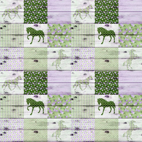 Horse Patchwork Green Purple - 3 inch squares