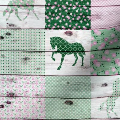 Horse Patchwork Green Pink - 3 inch squares