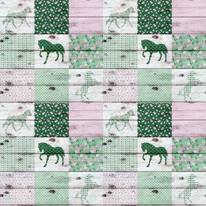 Horse Patchwork Green Pink - 3 inch squares