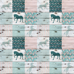 Horse Patchwork Teal Peach - 3 inch squares