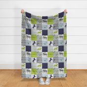 Horse Patchwork Navy Chartreuse Grey - 6 inch squares 
