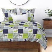 Horse Patchwork Navy Chartreuse Grey - 6 inch squares 