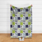 Horse Patchwork Navy Chartreuse Grey Rotated - 6 inch squares 