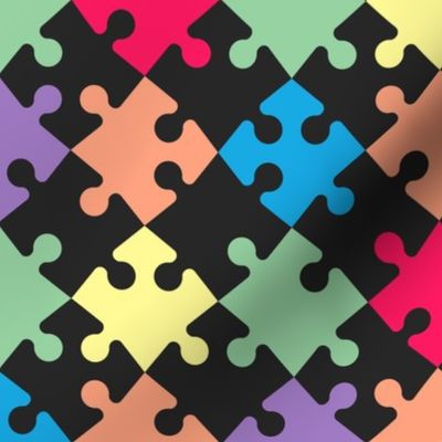 Colorful Puzzle game pieces diagonal black