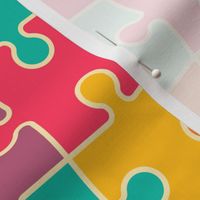 Retro puzzle pieces colorful neon colors cream contour