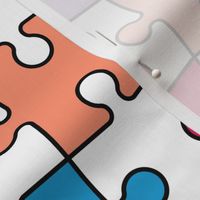 Retro puzzle game pieces colorful white background large