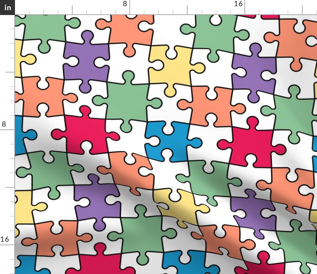 Retro puzzle game pieces colorful white background large