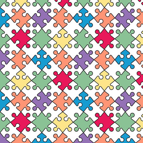 Puzzle white background diagonal colorful black contour retro Fabric