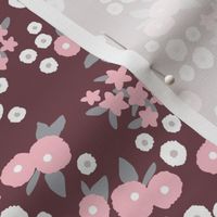 Little wild flowers garden boho daffodil daisies and hydrangea flowers and leaves spring nursery berry maroon pink gray SMALL 