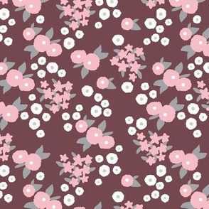 Little wild flowers garden boho daffodil daisies and hydrangea flowers and leaves spring nursery berry maroon pink gray SMALL 