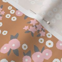 Little wild flowers garden boho daffodil daisies and hydrangea flowers and leaves spring nursery caramel burnt orange pink gray SMALL 