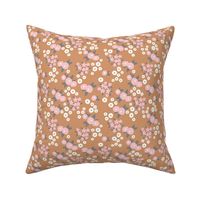 Little wild flowers garden boho daffodil daisies and hydrangea flowers and leaves spring nursery caramel burnt orange pink gray SMALL 