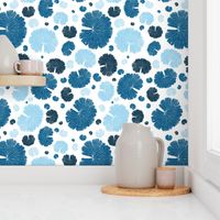 Retro Abstract Round Blue Navy Leaves