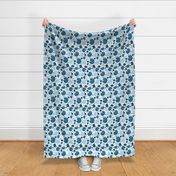 Retro Abstract Round Blue Navy Leaves