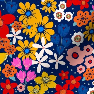Wildflowers on Navy - Large Scale