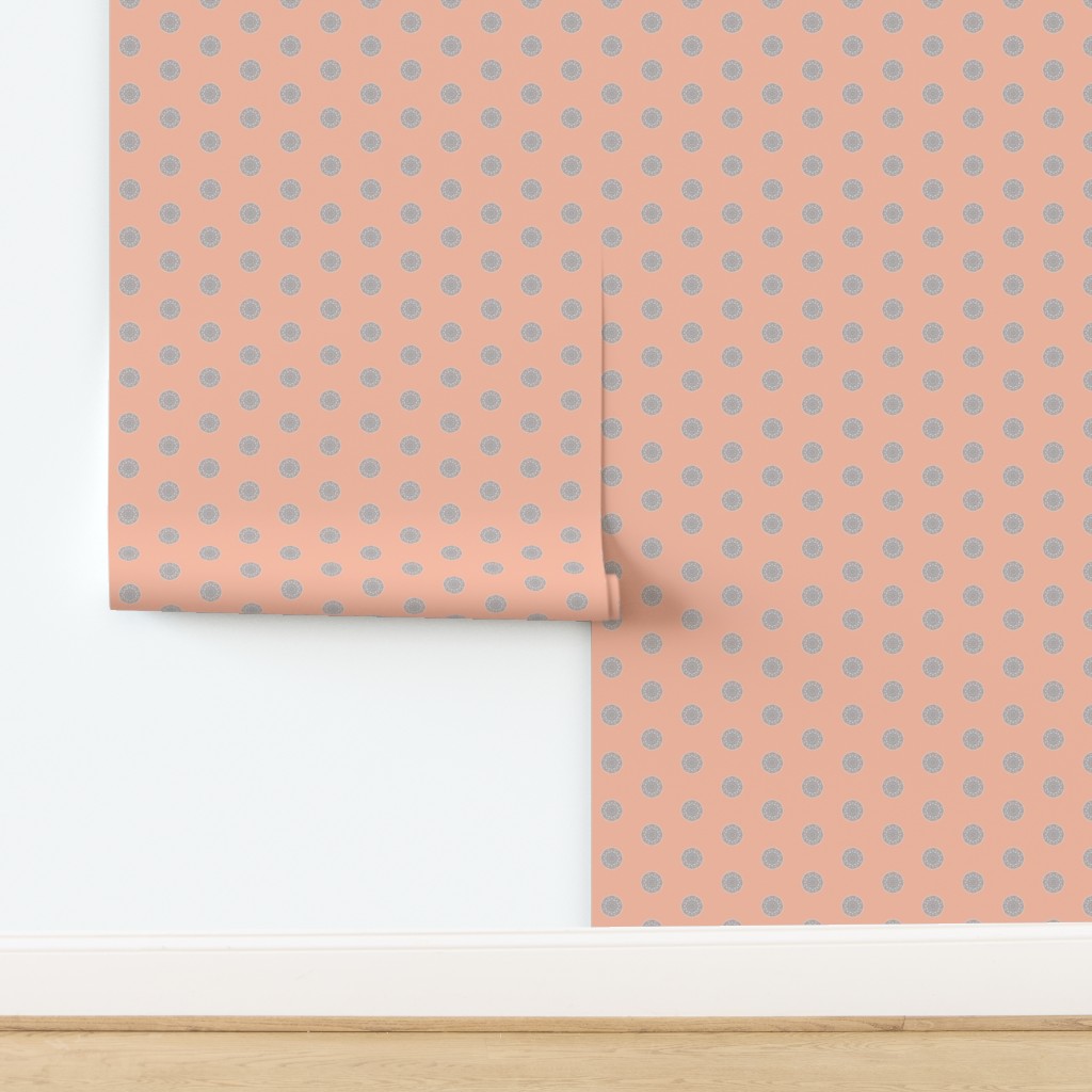 Silvery Squiggle Spots on Pale Coral - Wallpaper | Spoonflower