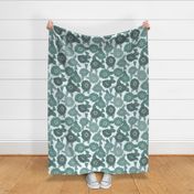 LARGE  retro 70s floral fabric - seventies design trendy aesthetic pattern -Blue green