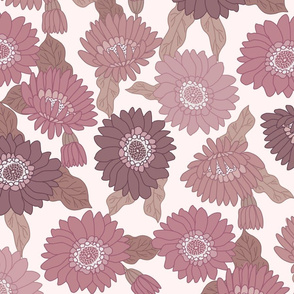 LARGE  retro 70s floral fabric - seventies design trendy aesthetic pattern -Mauve 