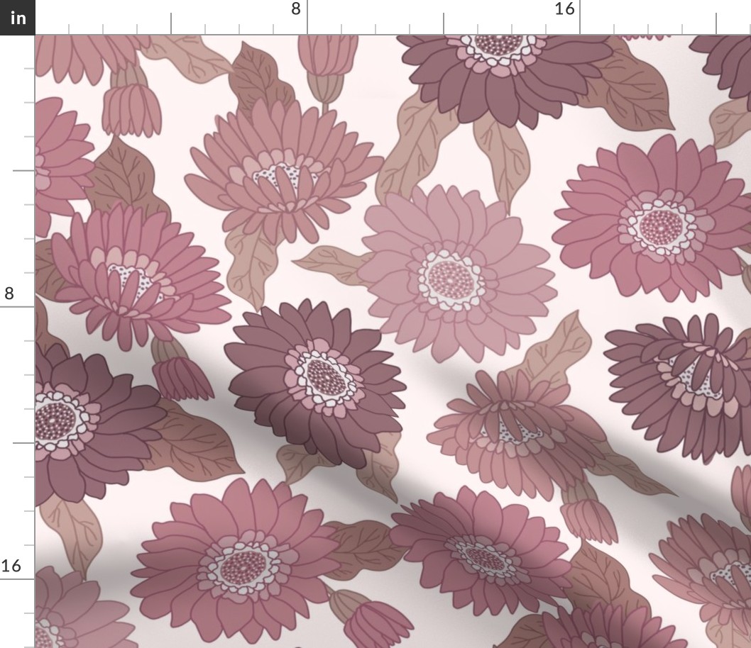 LARGE  retro 70s floral fabric - seventies design trendy aesthetic pattern -Mauve 