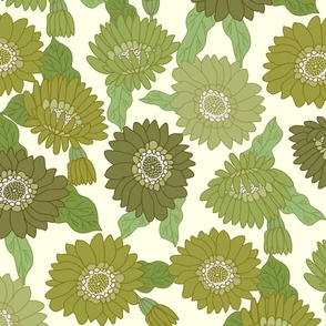 LARGE  retro 70s floral fabric - seventies design trendy aesthetic pattern -Green