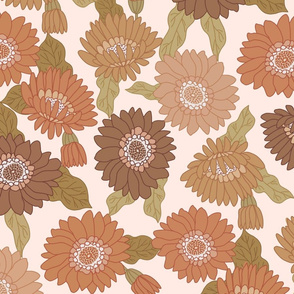 LARGE  retro 70s floral fabric - seventies design trendy aesthetic pattern -BROWN 