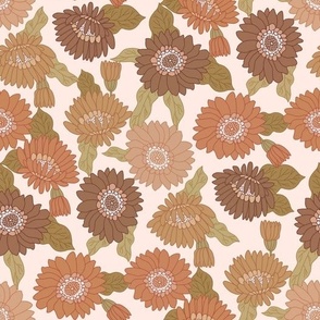 MEDIUM  retro 70s floral fabric - seventies design trendy aesthetic pattern -BROWN