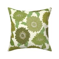 MEDIUM  retro 70s floral fabric - seventies design trendy aesthetic pattern -LIGHT GREEN