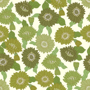 MEDIUM  retro 70s floral fabric - seventies design trendy aesthetic pattern -LIGHT GREEN