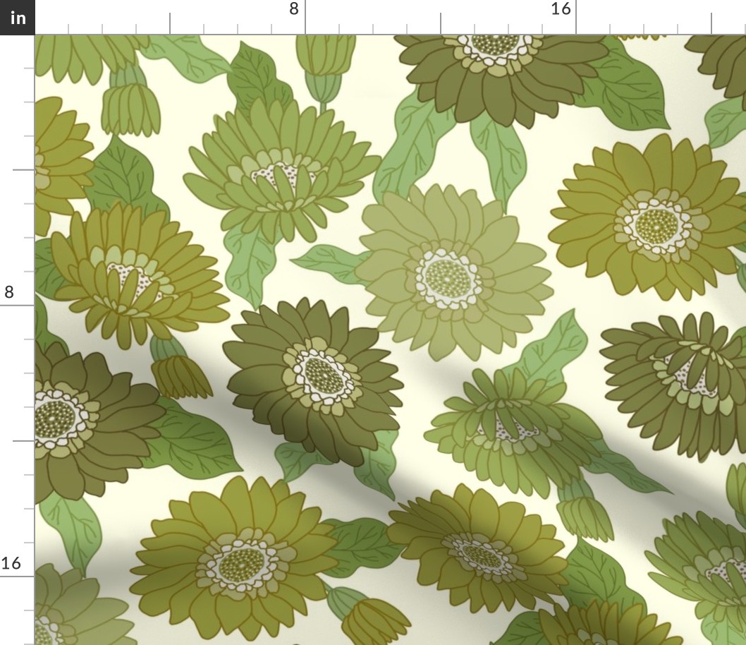MEDIUM  retro 70s floral fabric - seventies design trendy aesthetic pattern -LIGHT GREEN