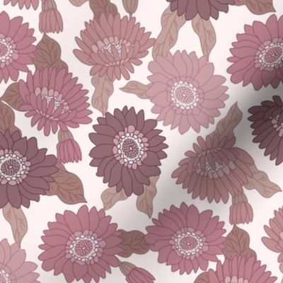 MEDIUM  retro 70s floral fabric - seventies design trendy aesthetic pattern -MAUVE 