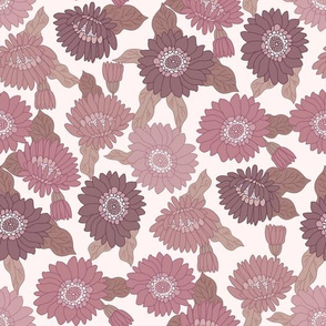 MEDIUM  retro 70s floral fabric - seventies design trendy aesthetic pattern -MAUVE 