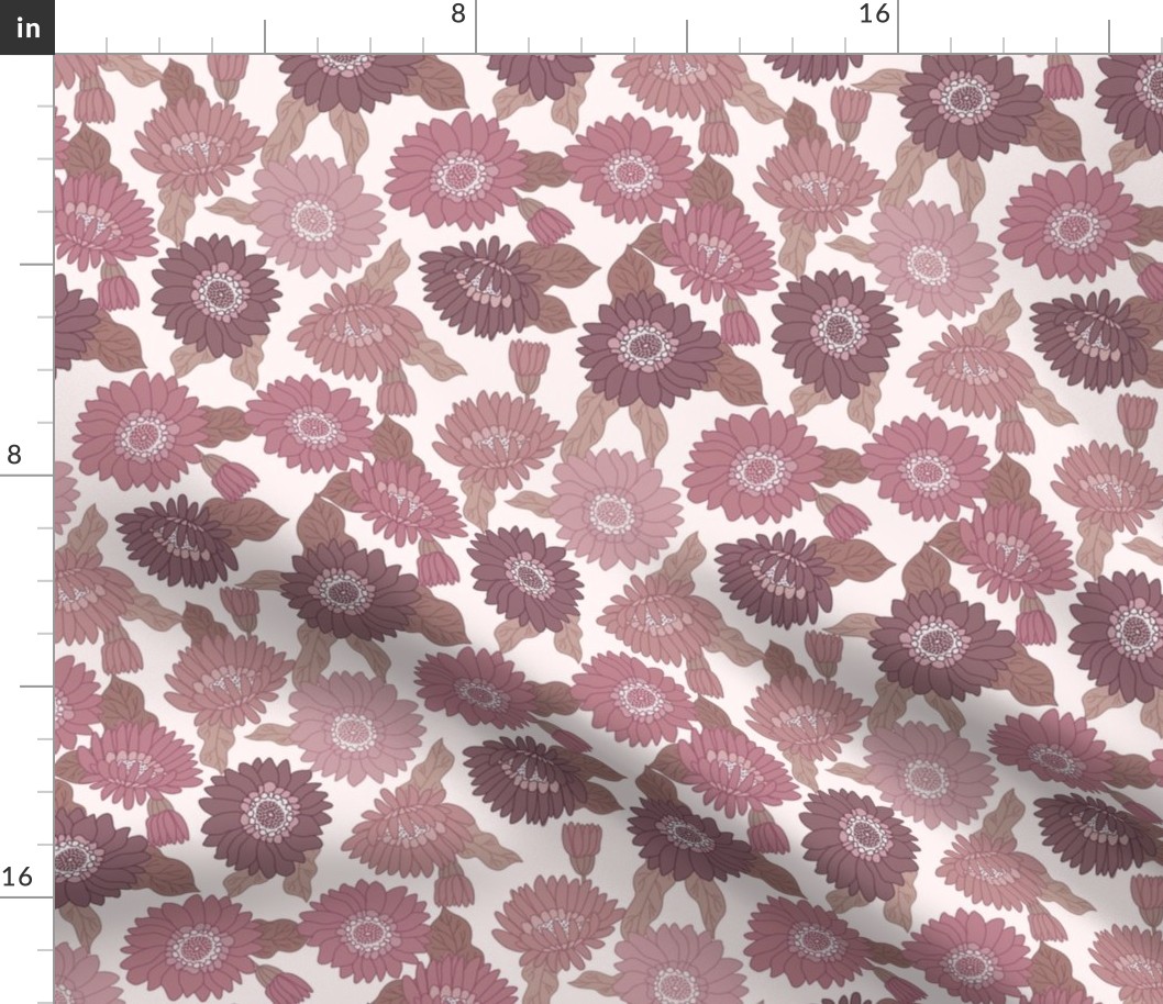 MEDIUM  retro 70s floral fabric - seventies design trendy aesthetic pattern -MAUVE 