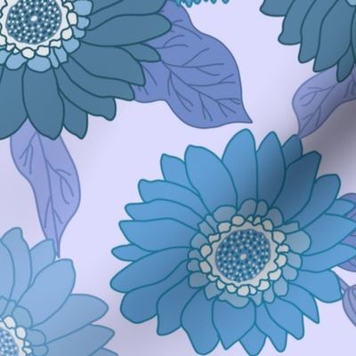 MEDIUM  retro 70s floral fabric - seventies design trendy aesthetic pattern -BLUE 