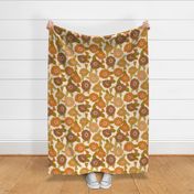 Medium  retro 70s floral fabric - seventies design trendy aesthetic pattern -orange