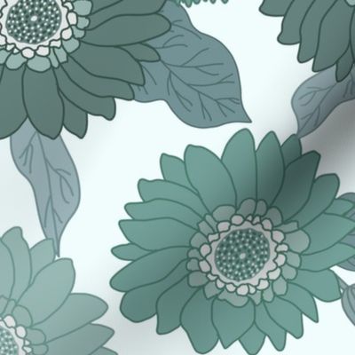 MEDIUM  retro 70s floral fabric - seventies design trendy aesthetic pattern -BLUE GREEN