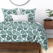 MEDIUM  retro 70s floral fabric - seventies design trendy aesthetic pattern -BLUE GREEN