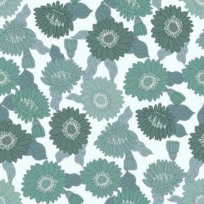 MEDIUM  retro 70s floral fabric - seventies design trendy aesthetic pattern -BLUE GREEN