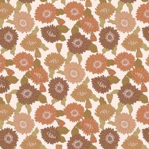 SMALL  retro 70s floral fabric - seventies design trendy aesthetic pattern -BROWN