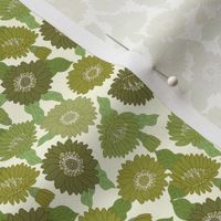 SMALL  retro 70s floral fabric - seventies design trendy aesthetic pattern -green