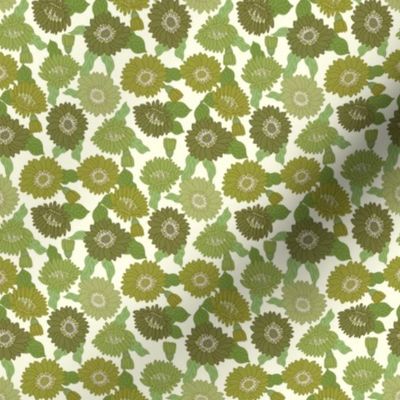 SMALL  retro 70s floral fabric - seventies design trendy aesthetic pattern -green